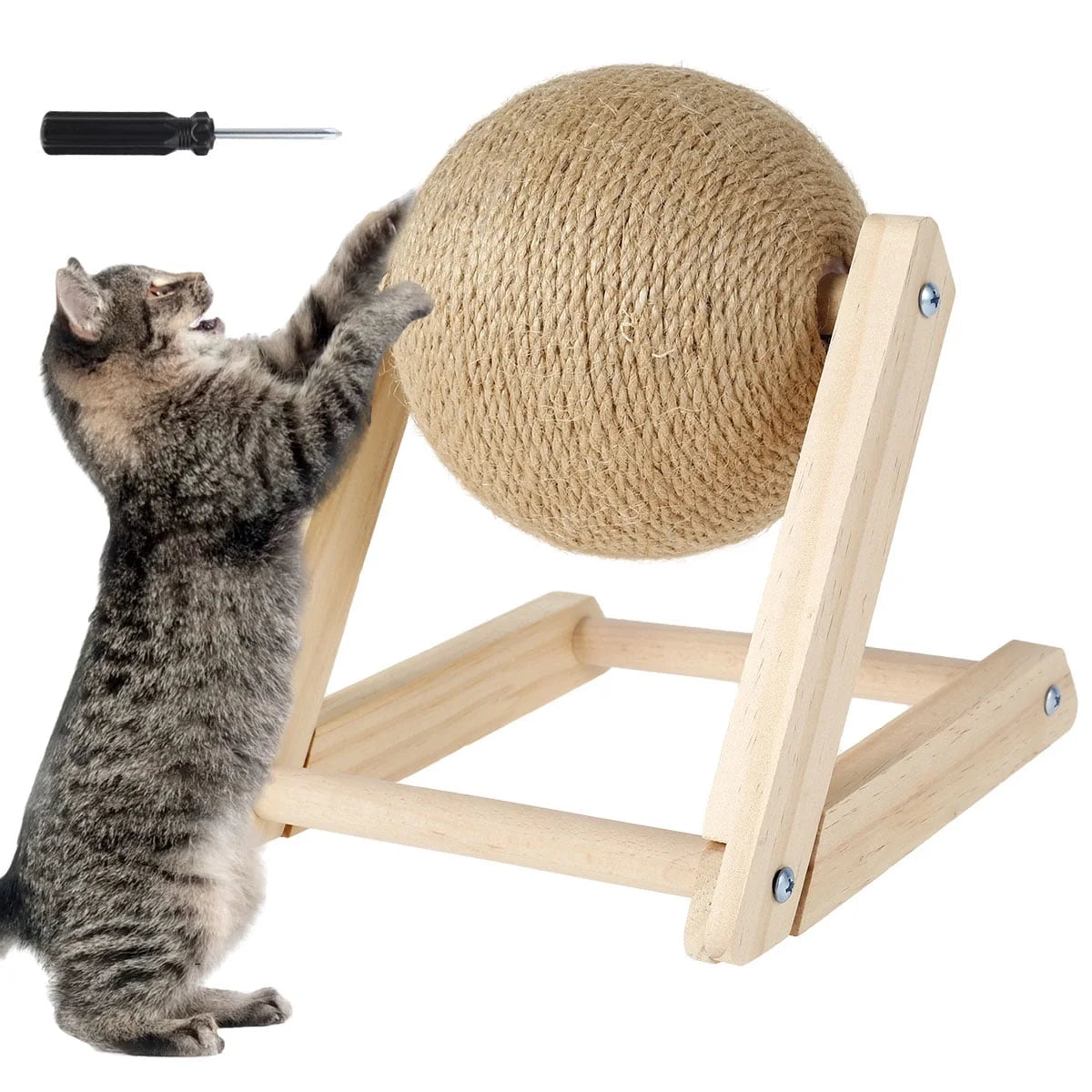 Scratchball für Katzen – Natürliches Sisalspielzeug mit Katzenminze und Massivholzbasis