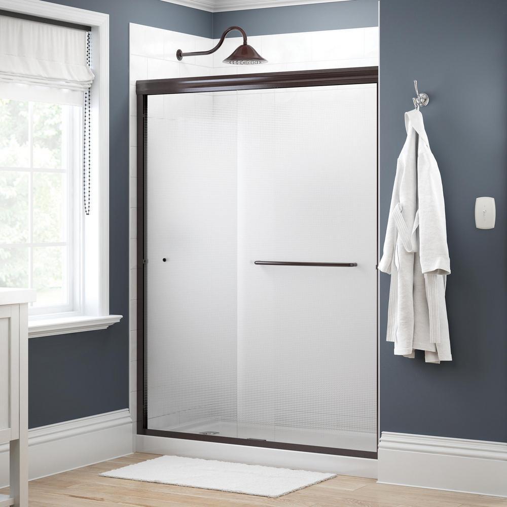 Simplicity 60 in. x 70 in. Semi-Frameless Traditional Sliding Shower Door in Bronze with Rain Glass - Super Arbor