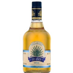 Bottle of 100 Años Reposado Blue Agave Tequila, showcasing its bright bronze color and distinct label.