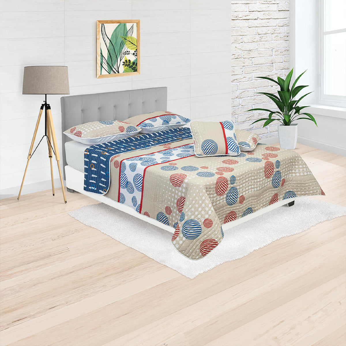 Cubrelecho Español Ambete Cafe Claro de Círculos Para Cama Doble 140 X 190 Cm - Tendidos y Cubrelechos | Bylmo