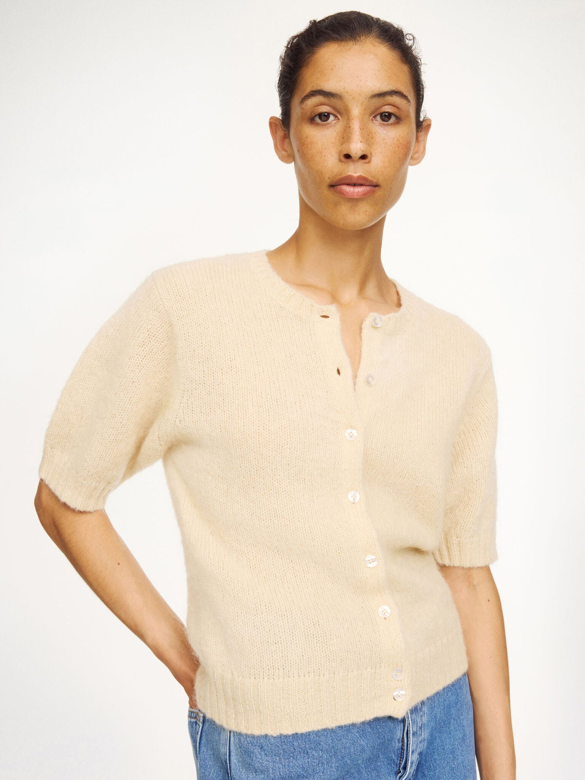MALENE BIRGER, MYRTILLA SOFT S/S CARDIGAN BEIGE