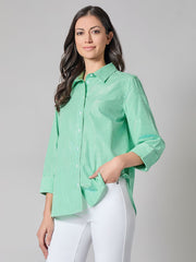 Button Front Shirt, Gingham, Lily White/Apple Green | Kasper