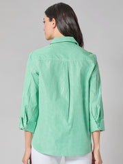 Button Front Shirt, Gingham, Lily White/Apple Green | Kasper