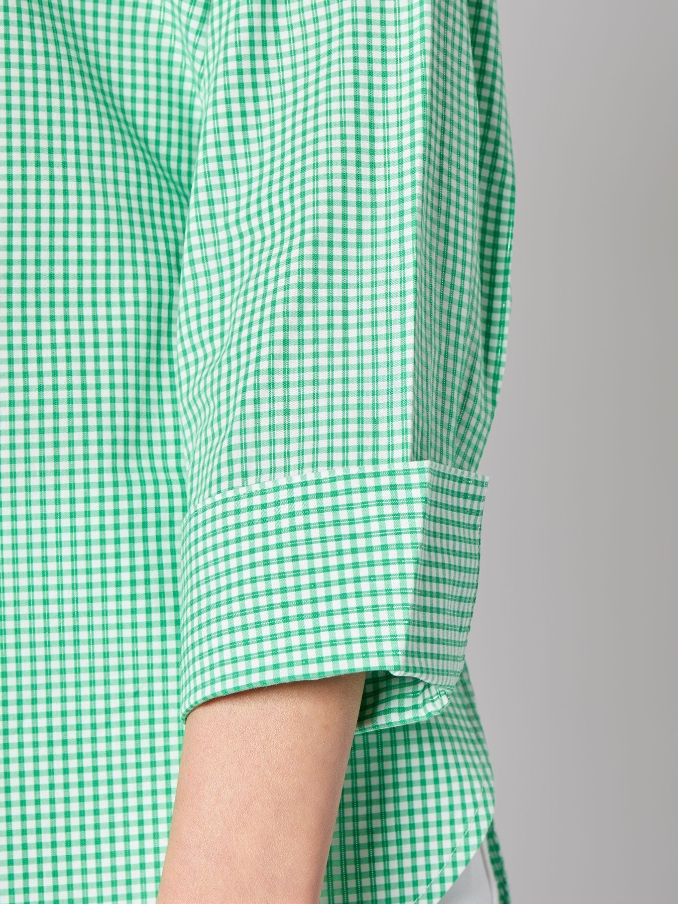 Button Front Shirt, Gingham, Lily White/Apple Green | Kasper