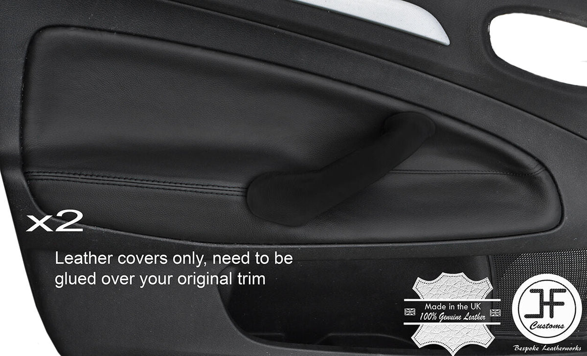 BLACK STITCH 2X FRONT DOOR CARD TRIM LEATHER COVERS FITS FORD MONDEO MK4 07-13