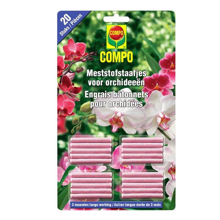 COMPO Fertilizer Bars for Orchids, 20 sticks pack, ideal for garden care and promoting healthy plants.