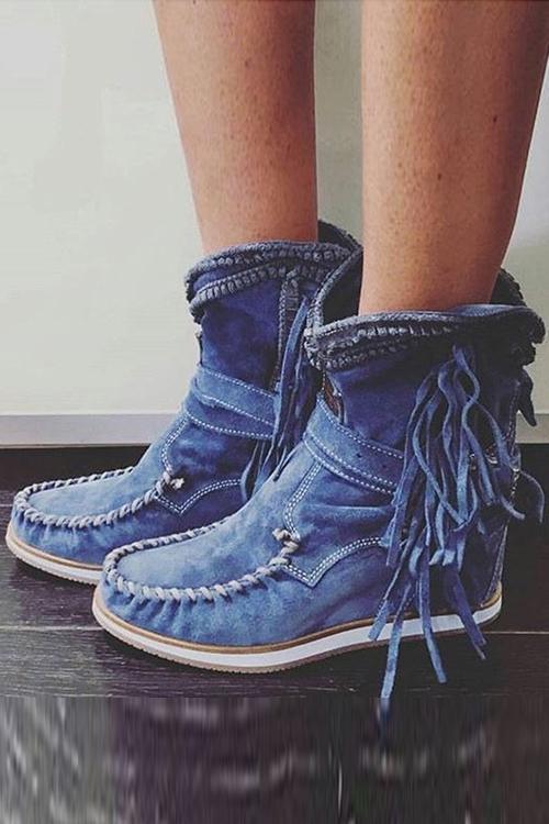 SL | Bottes mocassin en daim avec franges