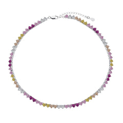 [Regalia jewelry]Sparkling Colorful Full Heart Tennis Necklace