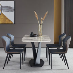 Minimalist Kitchen Gray Dining Table Sintered Stone Rectangle Dining Table with Pedestal Base