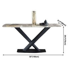 Minimalist Kitchen Gray Dining Table Sintered Stone Rectangle Dining Table with Pedestal Base