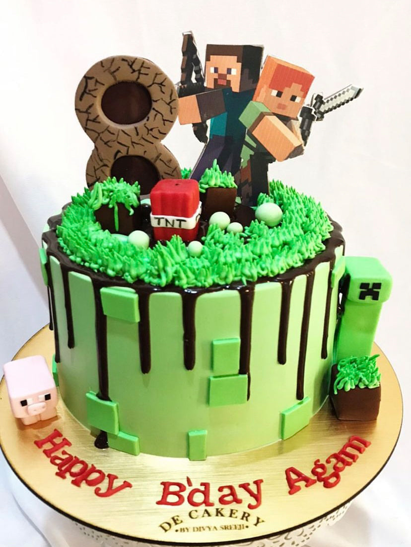 Minecraft Drip Gaming Theme Birthday Cake