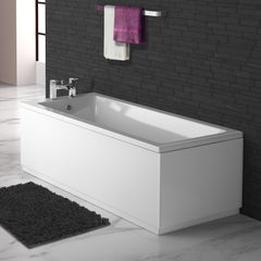 iBathUK Arvon Single Ended Rectangular Acrylic Bathtub with Adjustable Feet, Modern White Gloss Bathroom Tub, 1700 x 700mm