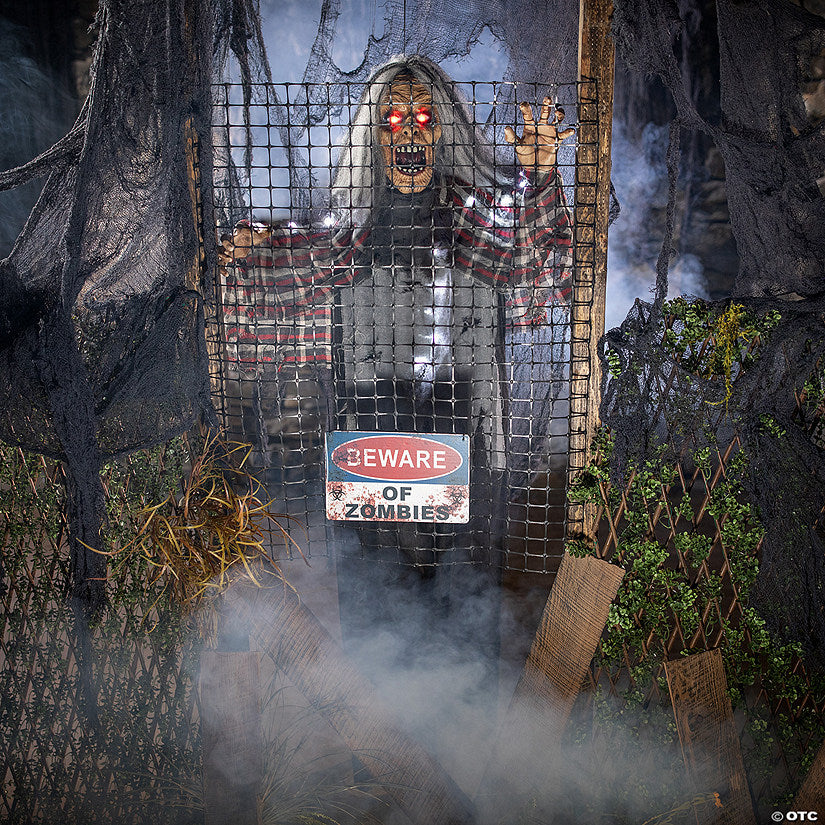 5 Ft. Animated Electric Fence Beware of Zombies Halloween Decoration | USA Decoration®