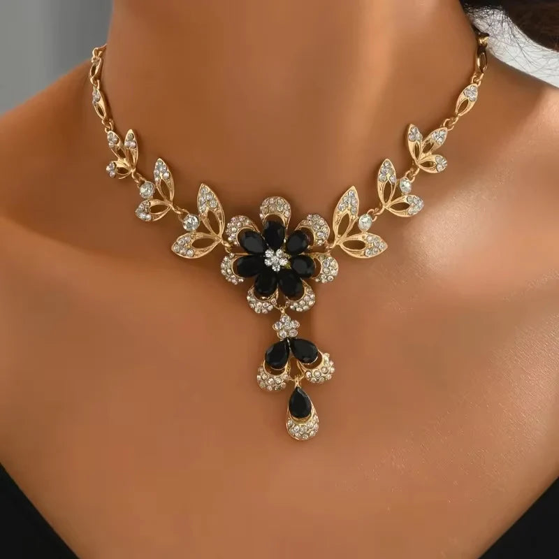 Black Flower Tassel Jewelry Set