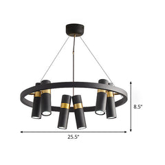 Metal Pipe Pendant Chandelier Factory 6/9 Heads Bedroom Hanging Ceiling Light in Black with Round Design