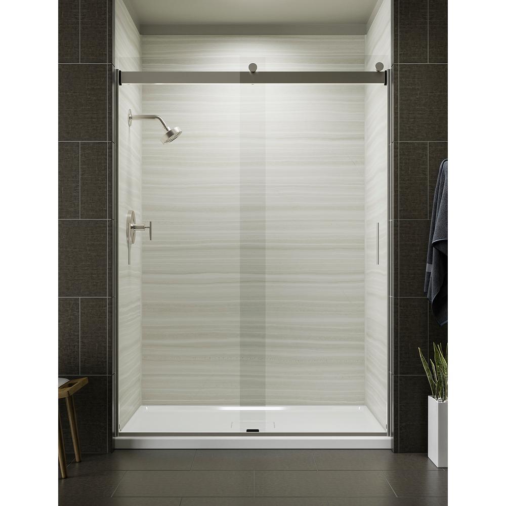 Levity 59 in. x 82 in. Frameless Sliding Shower Door in Nickel with Handle - Super Arbor