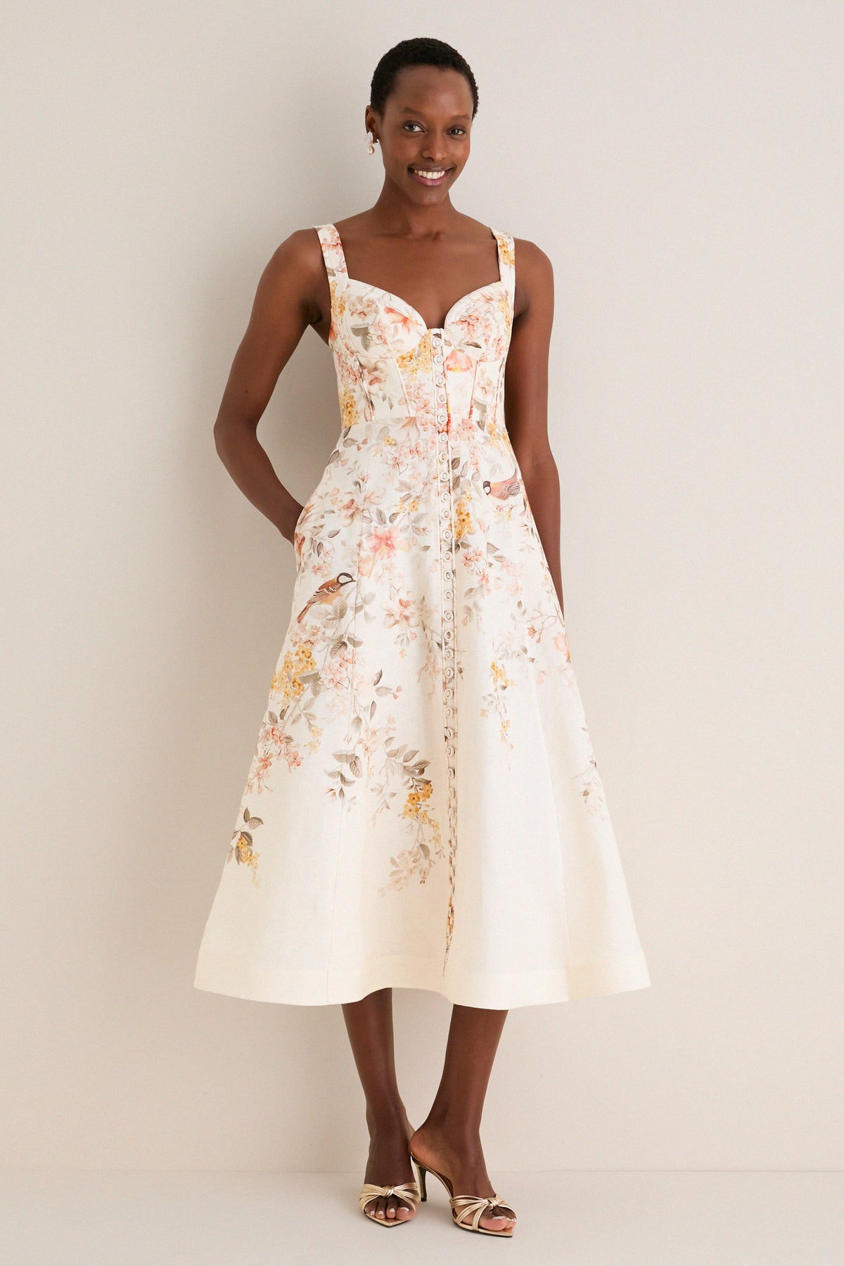 Cream Songbird Luna Buttoned Picnic Dress