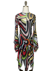 Signature Pucci print in multi-color, chiffon silk midi dress new with tags.