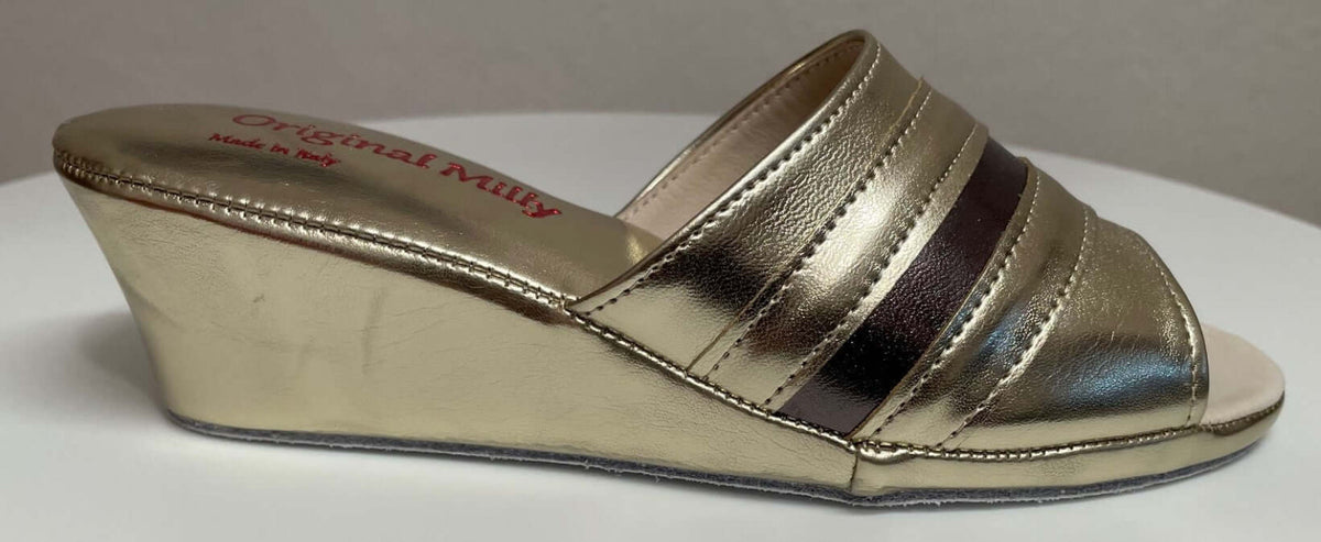 1706 Ecopelle Oro Suola Bufalo Ciabatte da camera Donna Original Milly Made in Italy - Foto N 1