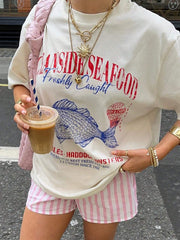 Women's Summer Casual Round Neck Short Sleeve T-Shirt With Slogan Print