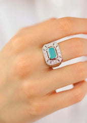 Bague Art Deco Angéline Argent et Calcédoine d'eau