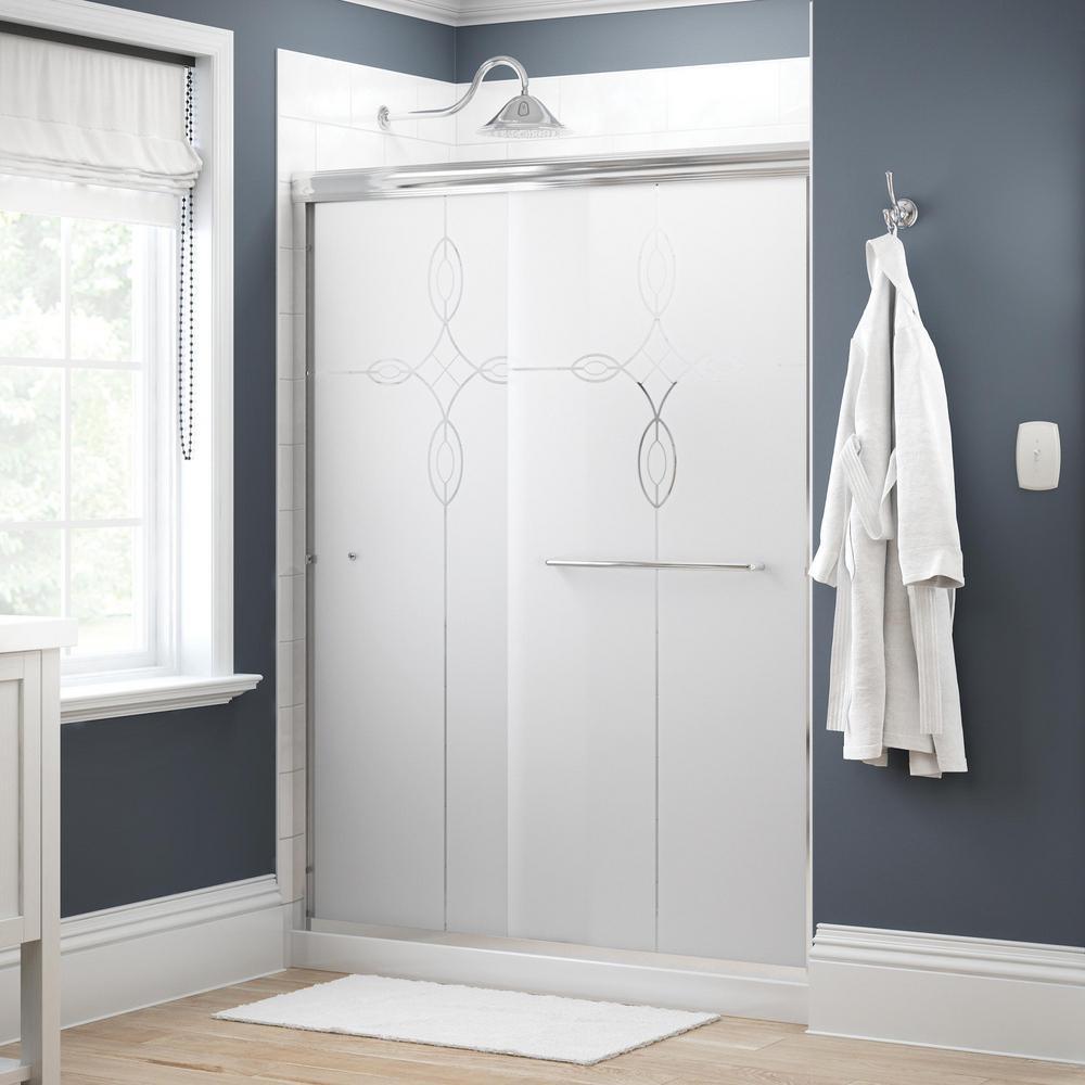 Simplicity 60 in. x 70 in. Semi-Frameless Traditional Sliding Shower Door in Bronze with Rain Glass - Super Arbor