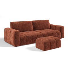 Ensemble canapé 4 places et pouf BARI velours chenillé terracotta