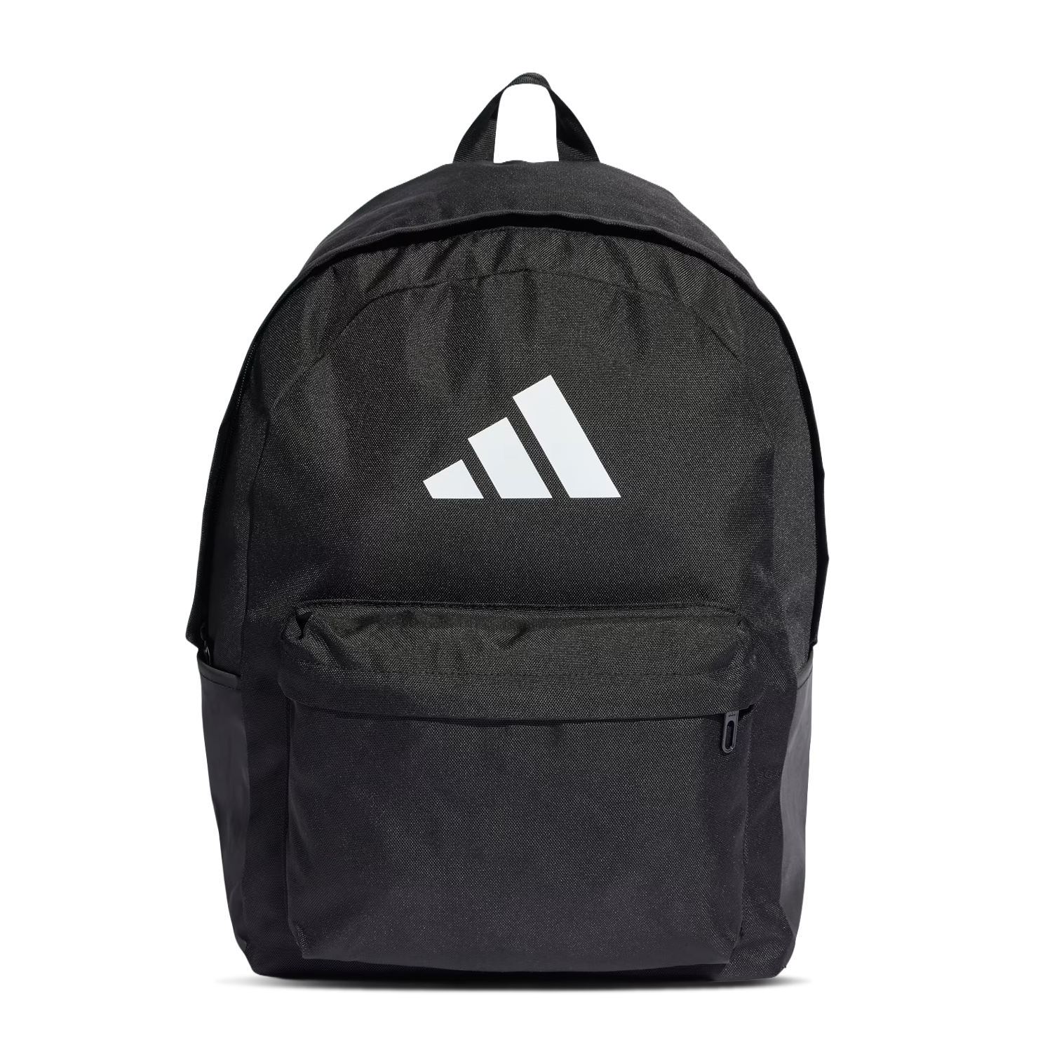Black Adidas backpack with white logo on a white background