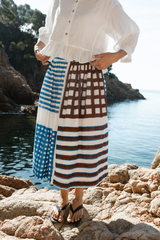 The Joy Skirt-Iconic Print Multi-Panel handwoven cotton skirt by World of Crow in multicolor for women Worldwide