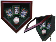 1 Baseball with 3 Cards Homeplate Shaped Display Case