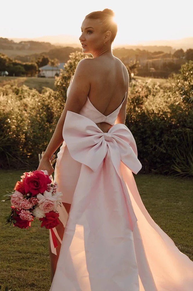 Sweetheart Party Engagement Dress Big Detachable Bow Train DW897