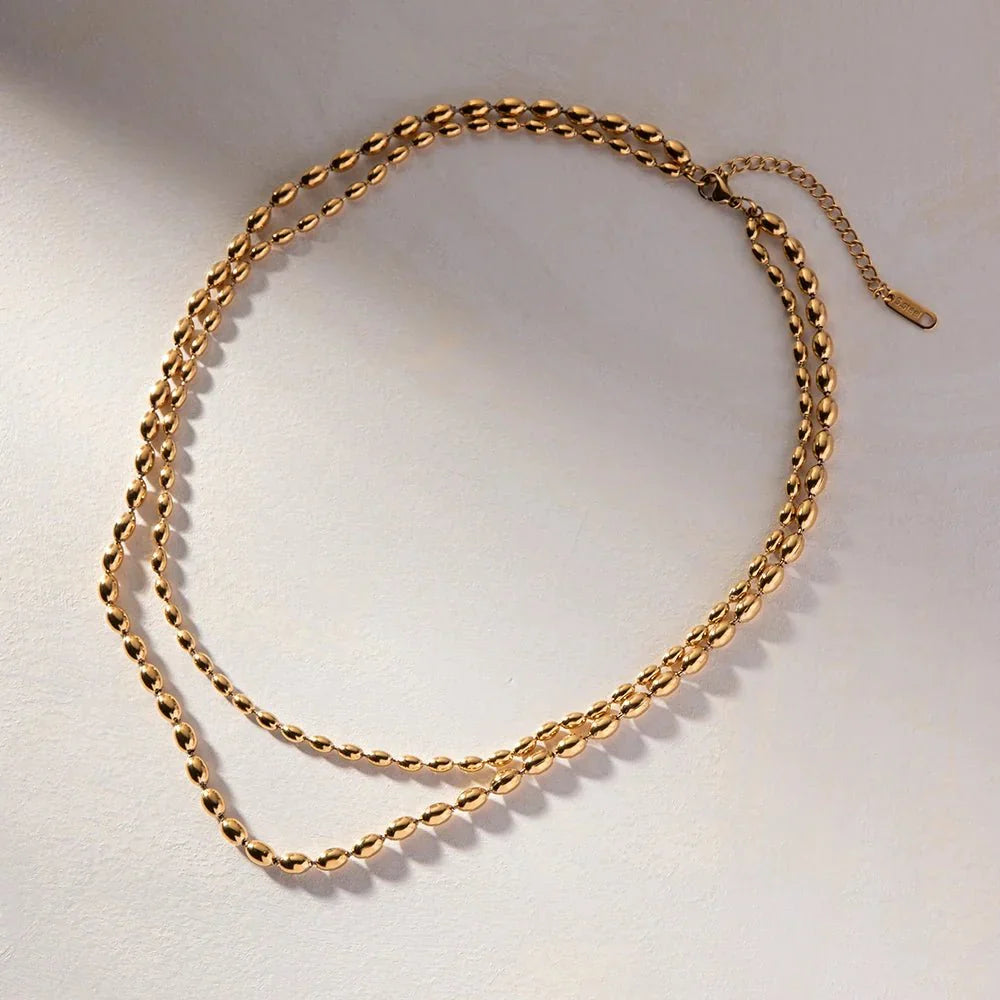 18K Gold Plated Layered Beaded Necklace