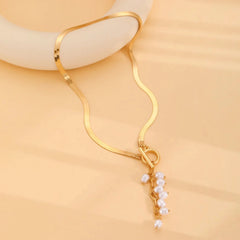Tassel Drop Snake Chain Pearl Necklace