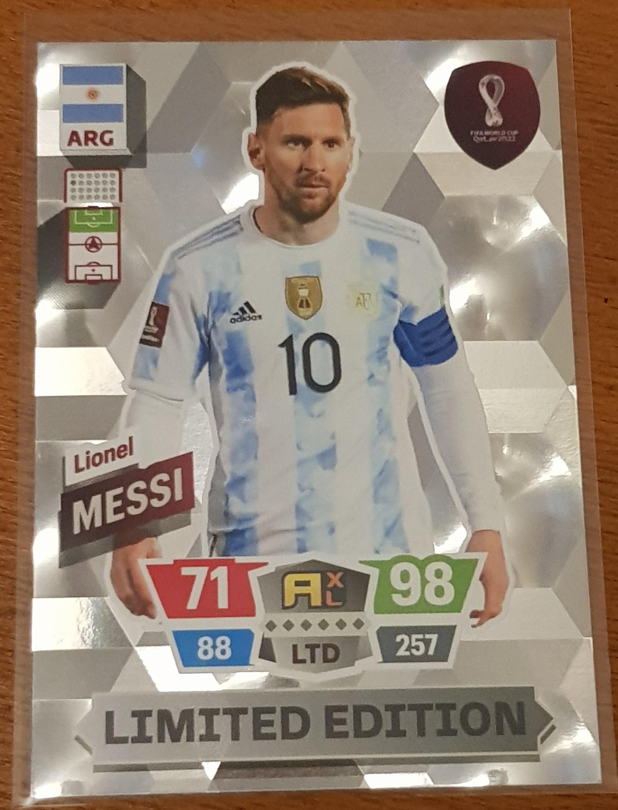 2022 Panini Adrenalyn World Cup Qatar Lionel Messi Limited Edition Trading Card