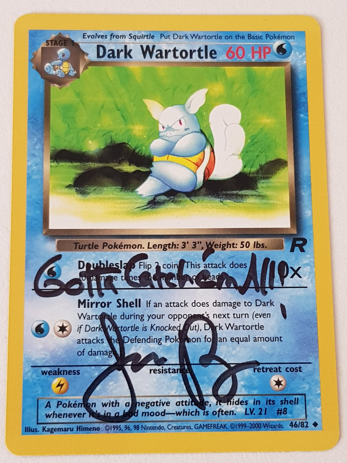 Pokemon Team Rocket Dark Wartortle #46/82 Trading Card (Signed by Jason Paige)