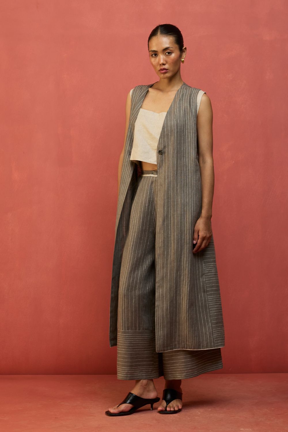 Misato Strip Linen Overlay - Grey by Manan for Worldwide