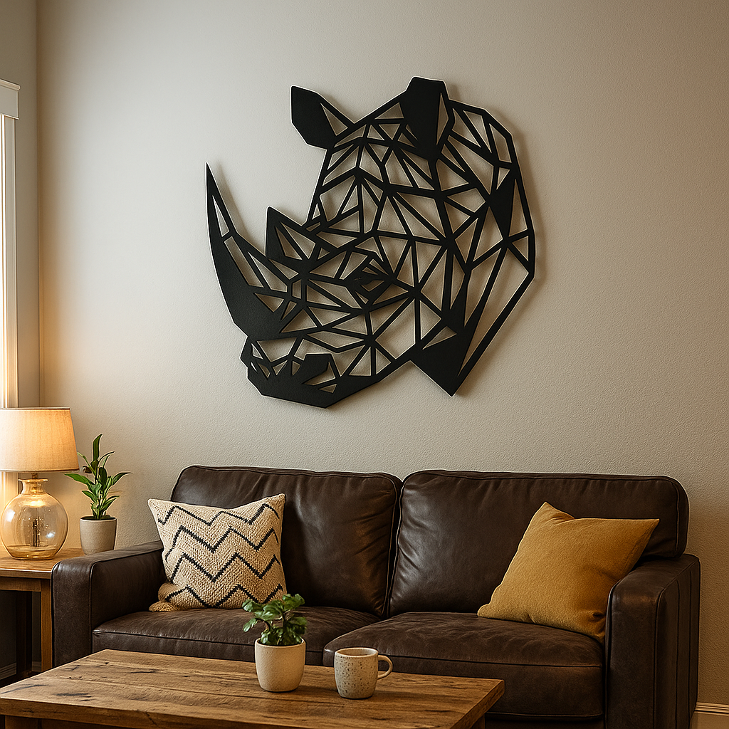 Geometric Rhino Head African wildlife metal wall art South Africa