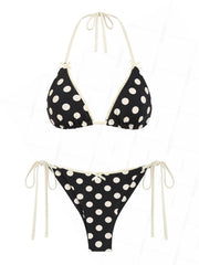 Seamolly Polka Dot Lace Bowknot Triangle Top & Cheeky Brazilian Bottom Bikini Set