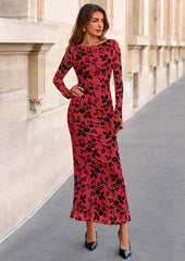 PRETTYGARDEN Women's Floral Bodycon Maxi Dress Fall Elegant Mesh Long Sleeve Formal Wedding Guest Cocktail Dresses PRETTYGARDEN