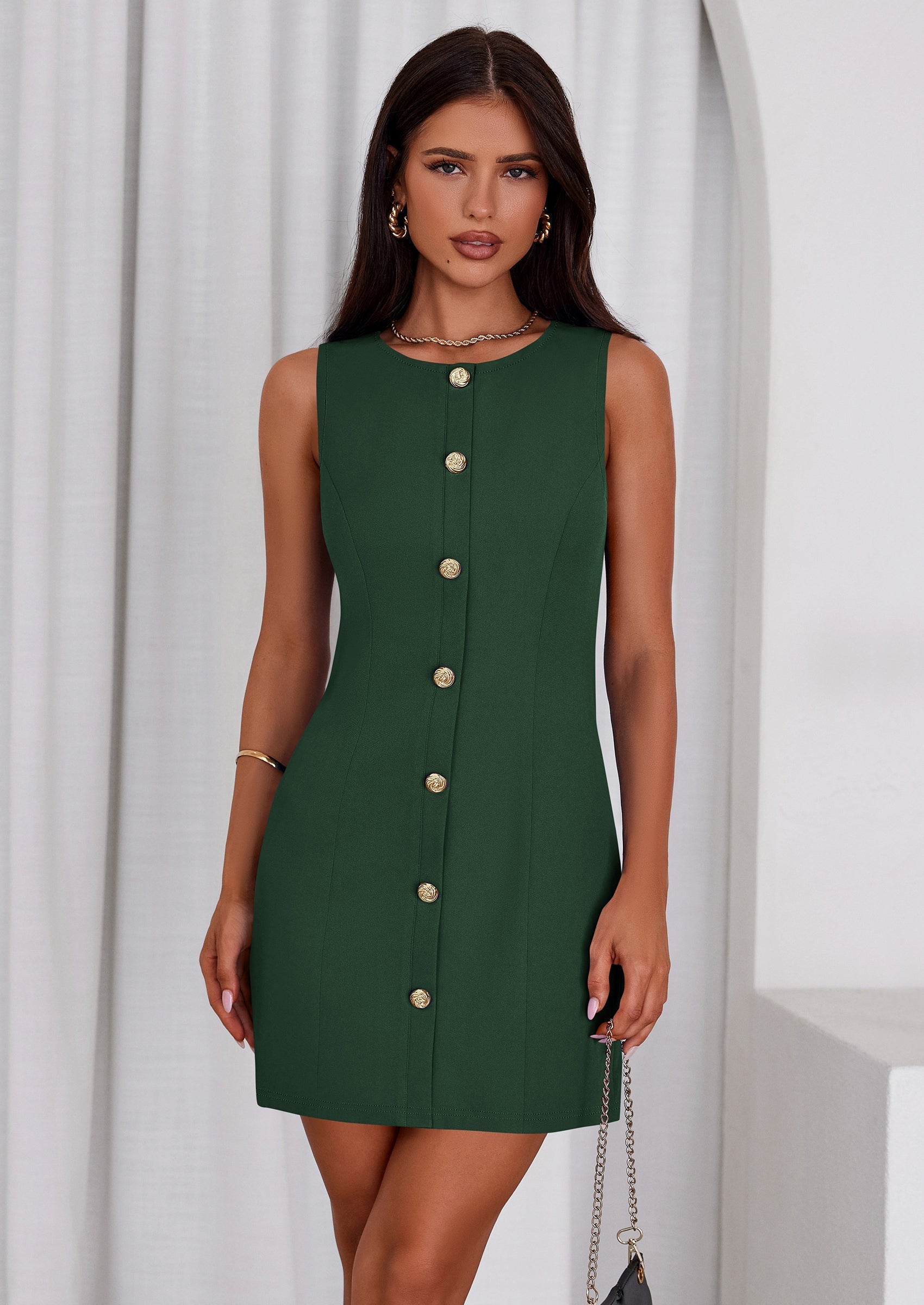 PRETTYGARDEN Work Dresses for Women Spring Business Formal Short Dress Sleeveless Button Down Elegant Office Outfits PRETTYGARDEN
