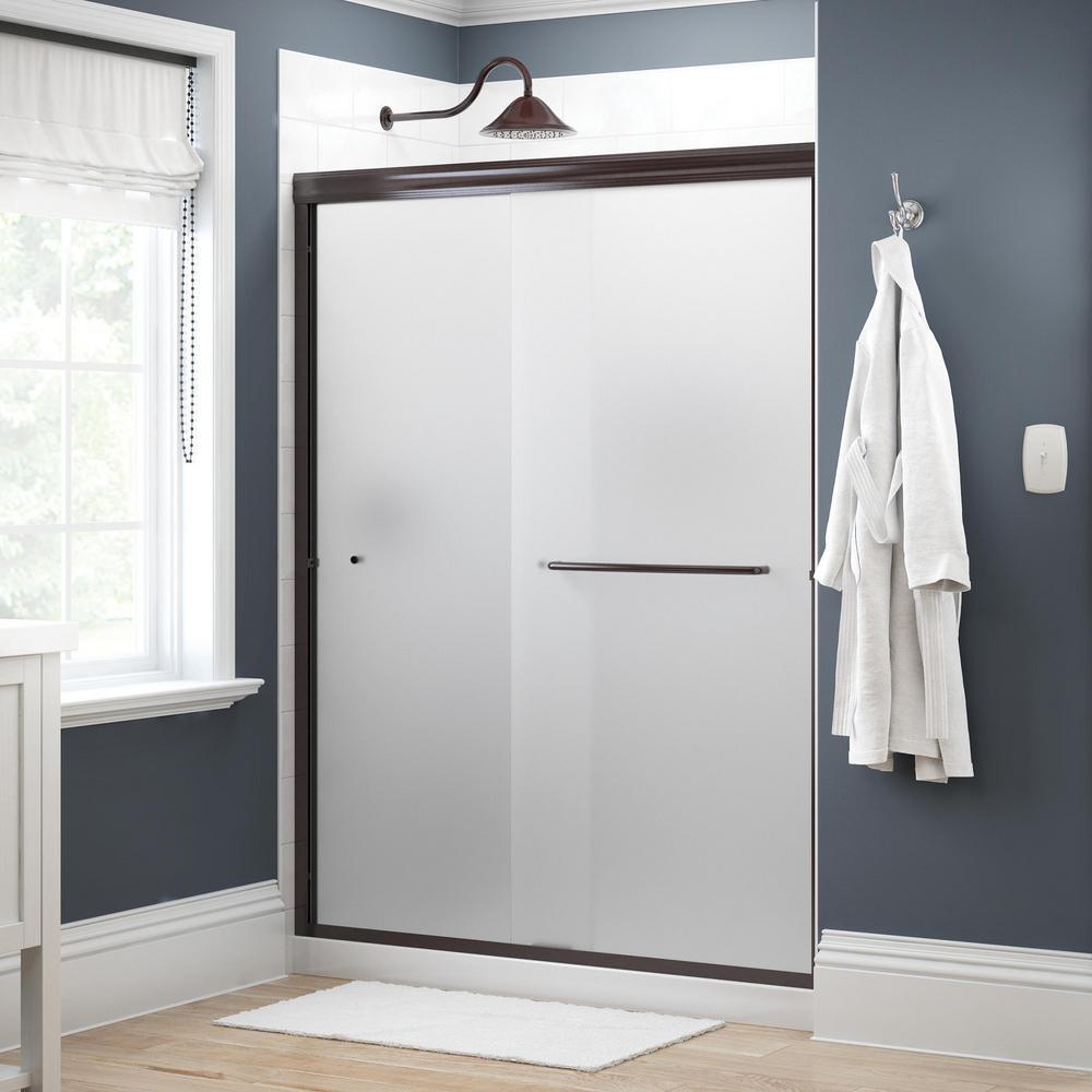Simplicity 60 in. x 70 in. Semi-Frameless Traditional Sliding Shower Door in Bronze with Rain Glass - Super Arbor