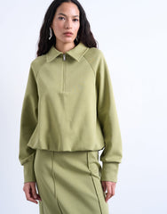 Topshop interlock bubble hem polo quarter zip sweat in green