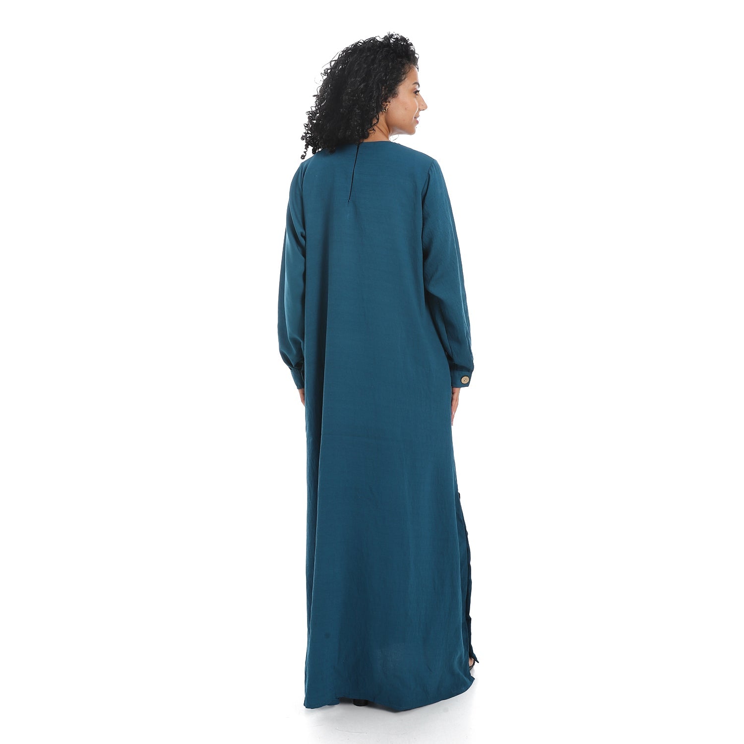 women linen abaya with long sleevesو عبايه كتان حريمي بجيب امامي 