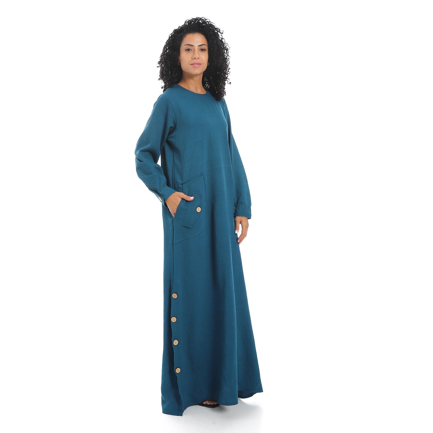 women linen abaya with long sleevesو عبايه كتان حريمي بجيب امامي 