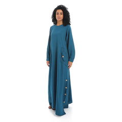 women linen abaya with long sleevesو عبايه كتان حريمي بجيب امامي 