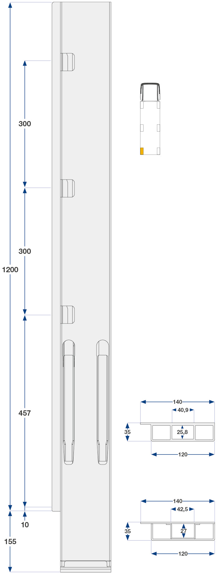 Kinnegrip / 120cm / K20 / Venstre / Bak / Aluminium