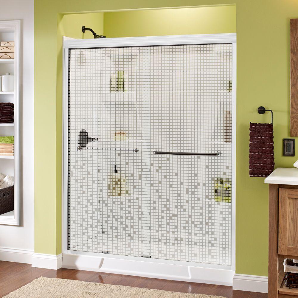 Simplicity 60 in. x 70 in. Semi-Frameless Traditional Sliding Shower Door in Bronze with Rain Glass - Super Arbor