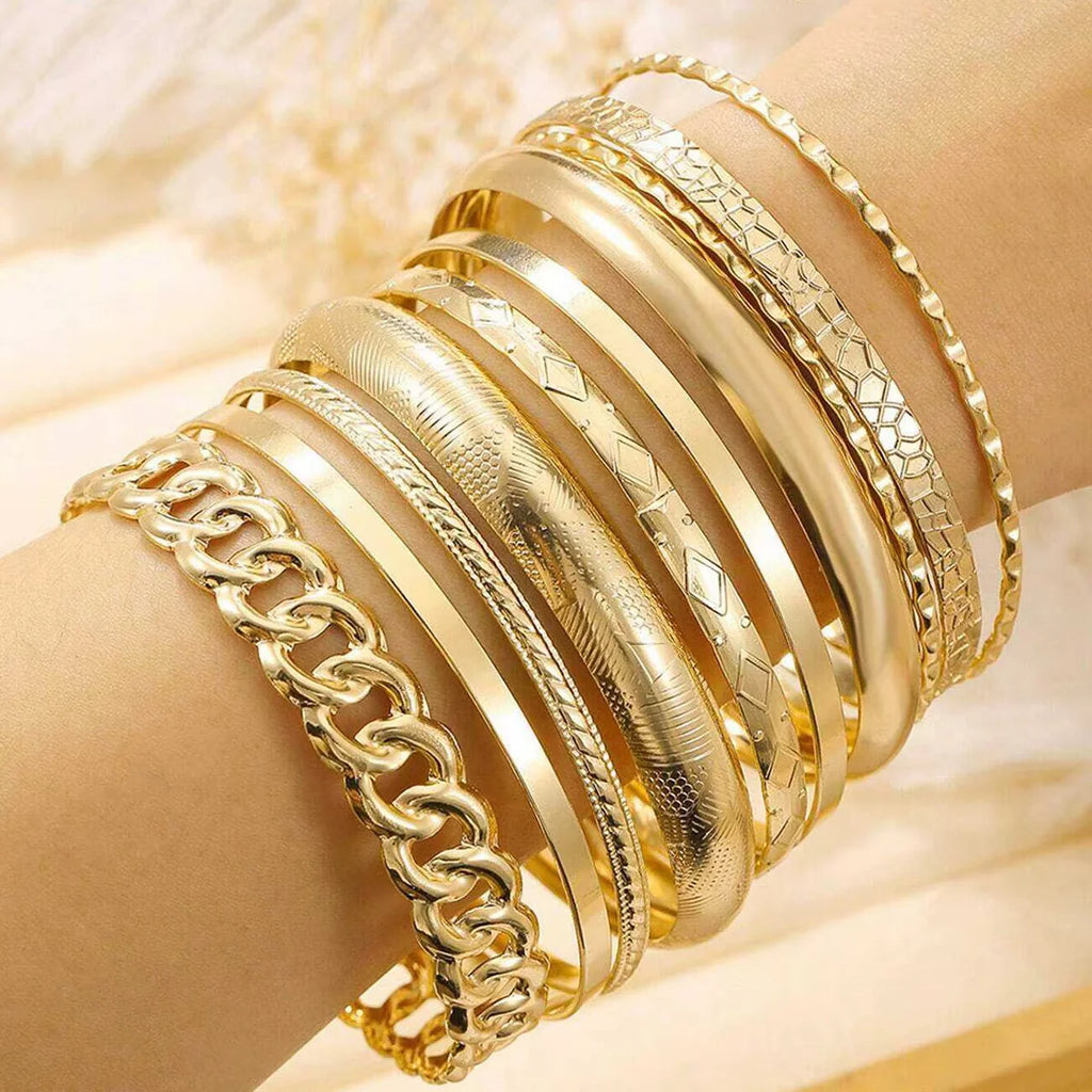 10pc Gold Bangle Bracelet Set