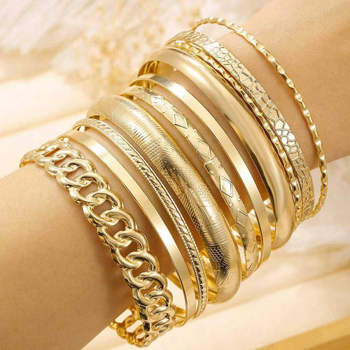 10pc Gold Bangle Bracelet Set