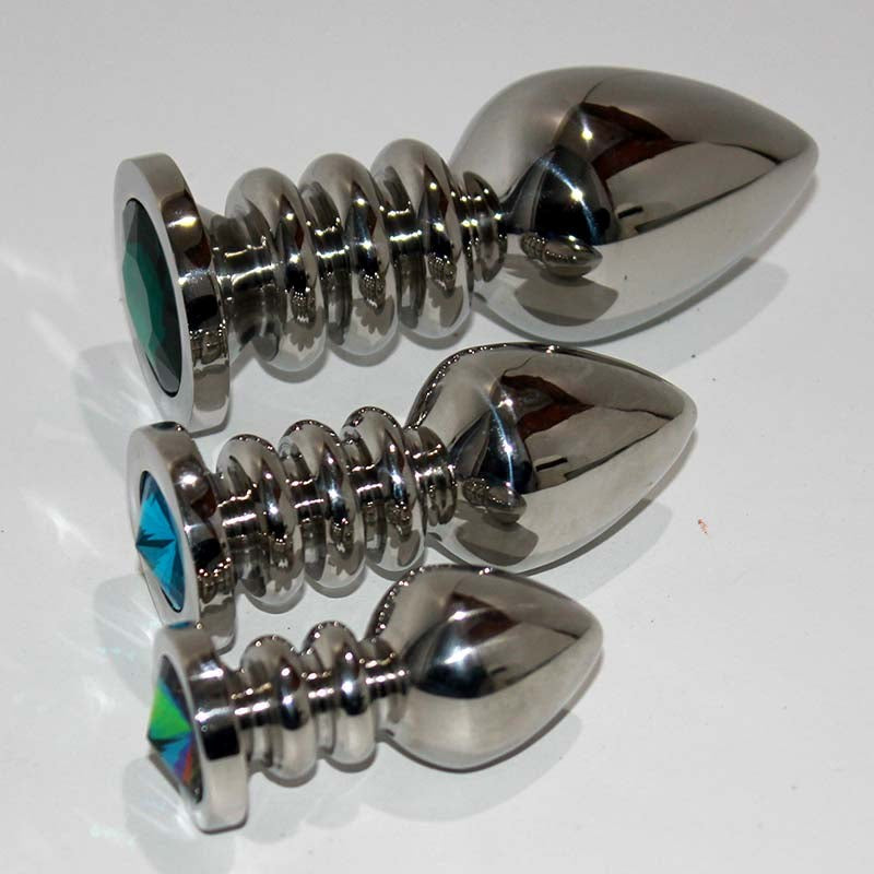 Ribbler Metal Jewelled Medium Butt Plug Rose Quartz